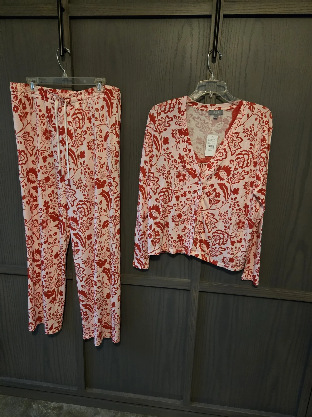 LOFT Red Floral Pants, Cami Jacket 3 Pc Set